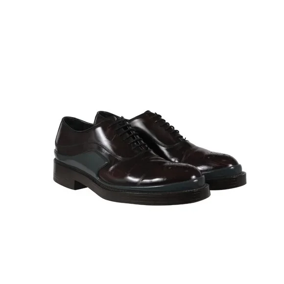 Prada Mens Derbys US 9 UK 8 Burgundy Leather Double Gray Midsole Chunky Oxfords